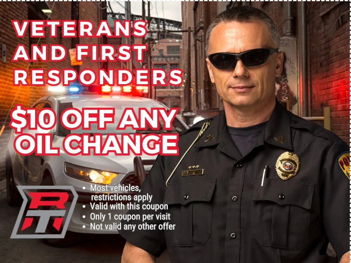 Coupon: $10 Off Any Oil Change. For veterans and first responders.